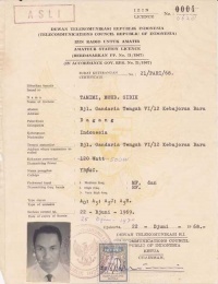 Ijin Amatir Radio YB0AC di tahun 1968